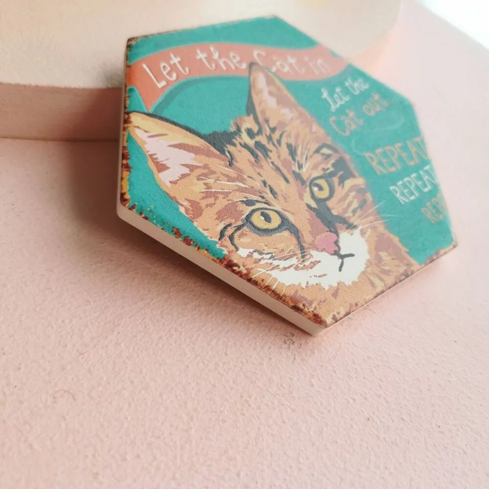 Humorous Blue Yellow Tabby Cat Coaster
